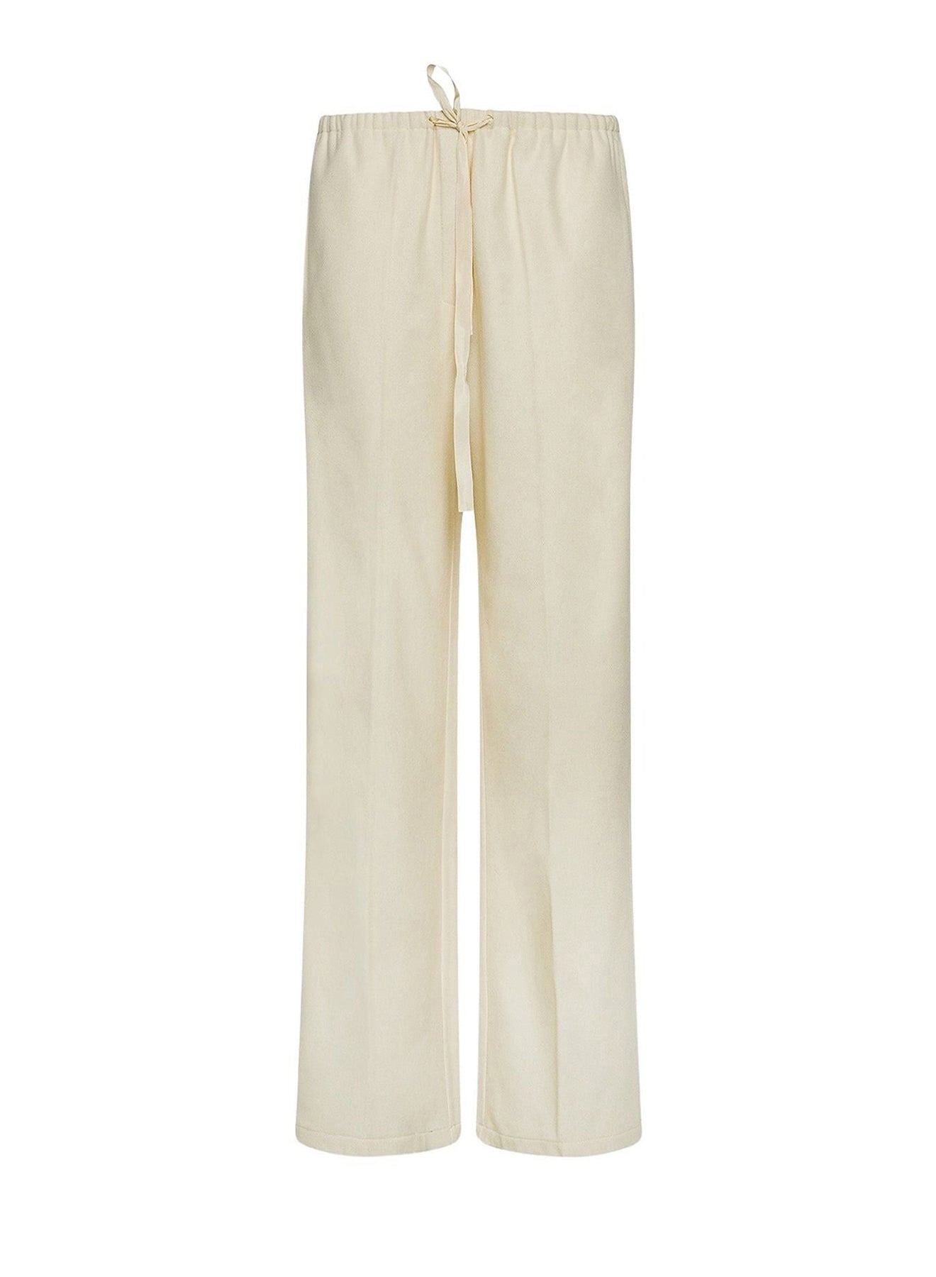 Pantalon élastiqué en laine avec cordon de serrage - Vanille