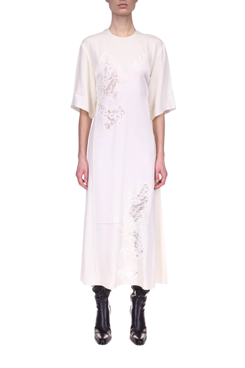Lace Detail Short Sleeve Midi - Ivory