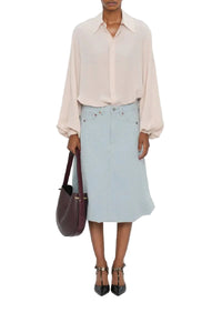 Cocoon Detail Denim Skirt - Light Azul