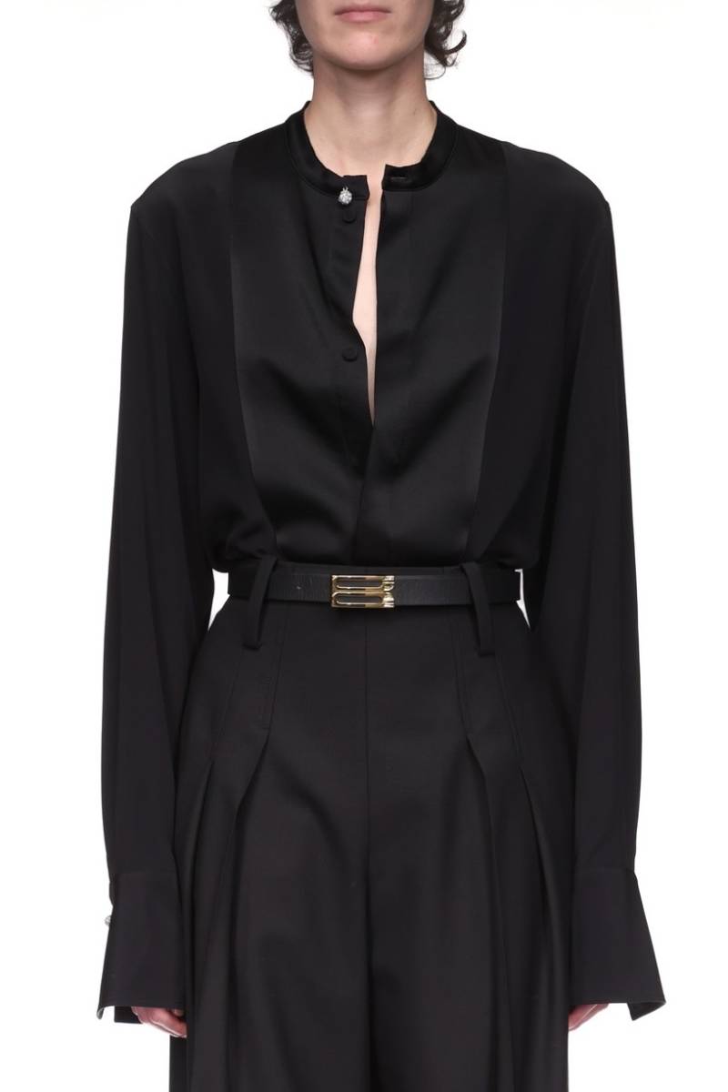 Bib Detail Blouse - Black
