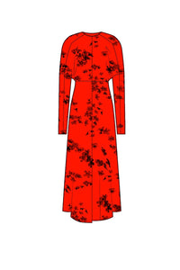 Long Sleeve Dolman Midi Dress - Scifi Floral Red