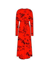 Long Sleeve Dolman Midi Dress - Scifi Floral Red