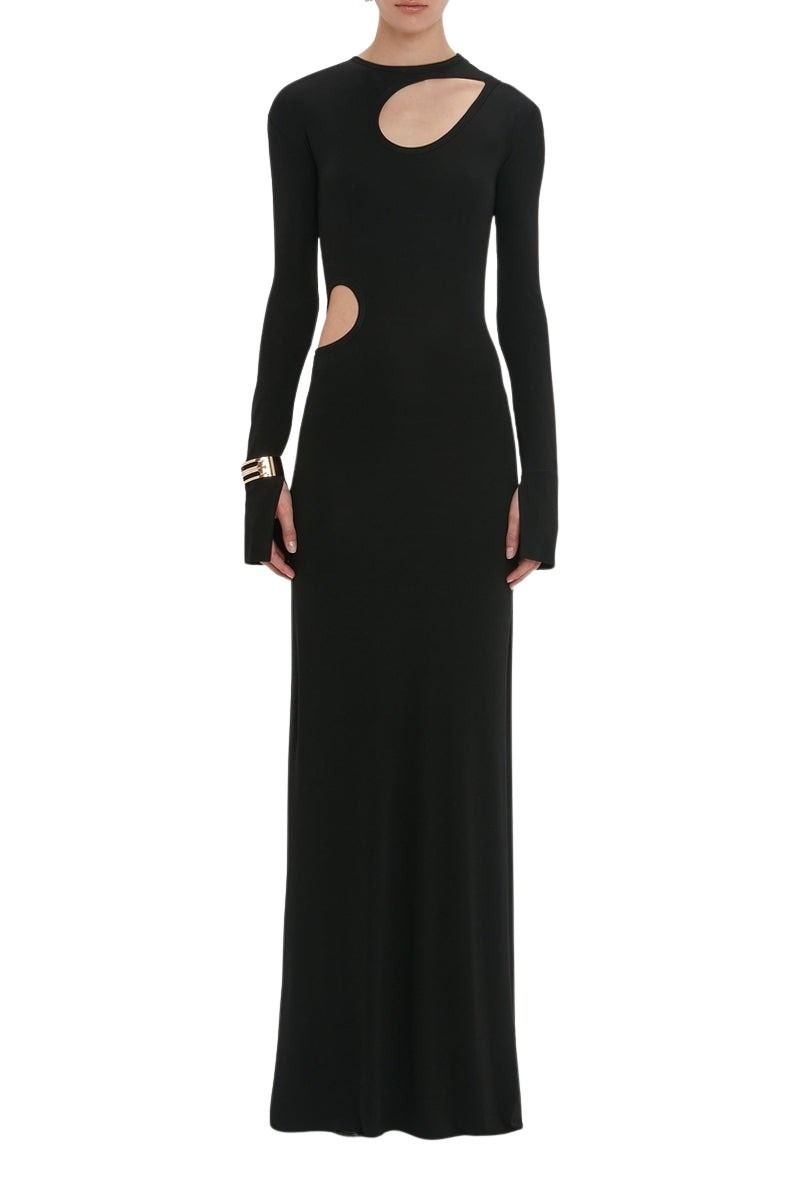 Cut-Out Jersey Floorlength Dress - Black