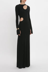 Cut-Out Jersey Floorlength Dress - Black