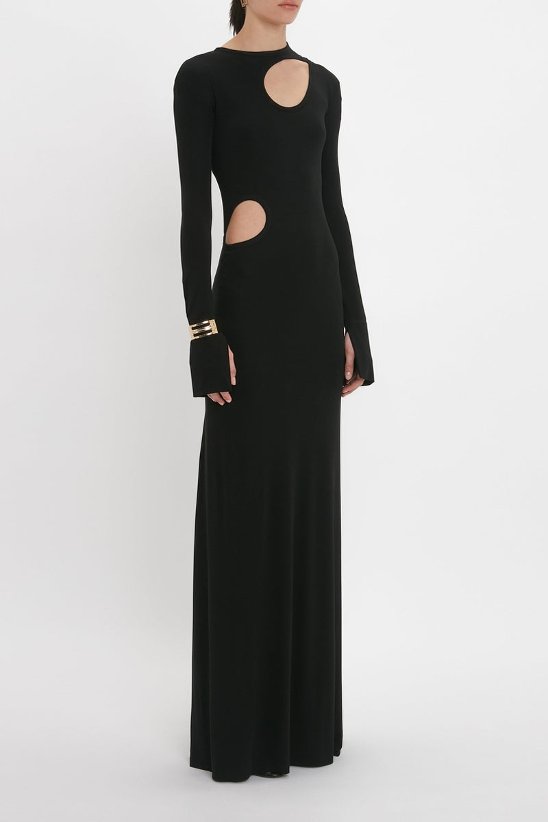 Cut-Out Jersey Floorlength Dress - Black
