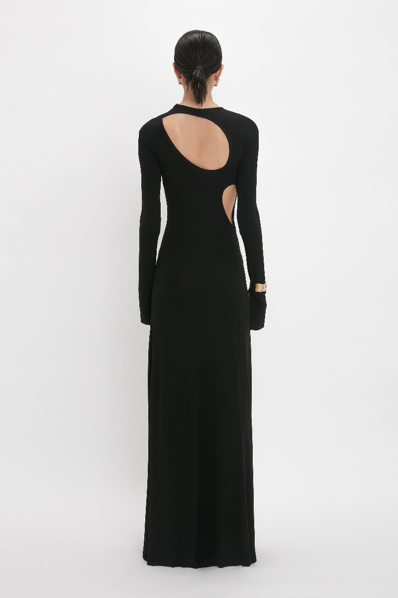 Cut-Out Jersey Floorlength Dress - Black