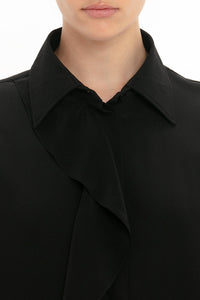 Asymmetric Ruffle Blouse - Black