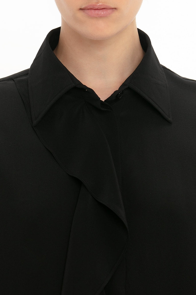 Asymmetric Ruffle Blouse - Black