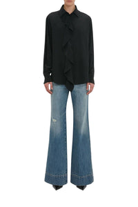 Asymmetric Ruffle Blouse - Black