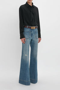 Asymmetric Ruffle Blouse - Black
