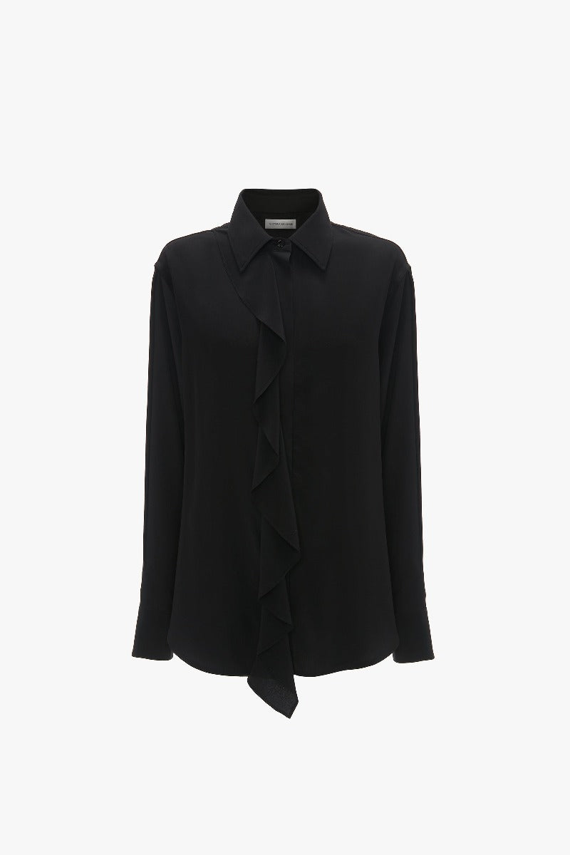 Asymmetric Ruffle Blouse - Black