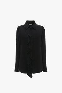 Asymmetric Ruffle Blouse - Black