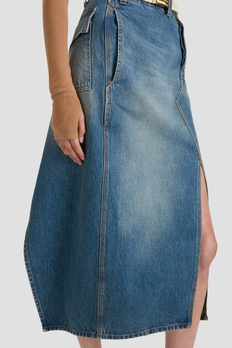 Asymmetric Utility Skirt - Washed Blue