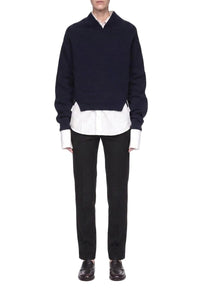 V-Neck Yoke Detail Jumper - Navy