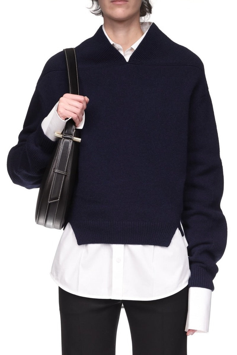 V-Neck Yoke Detail Jumper - Navy