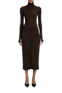 Button Detail Midi Skirt - Dark Chocolate