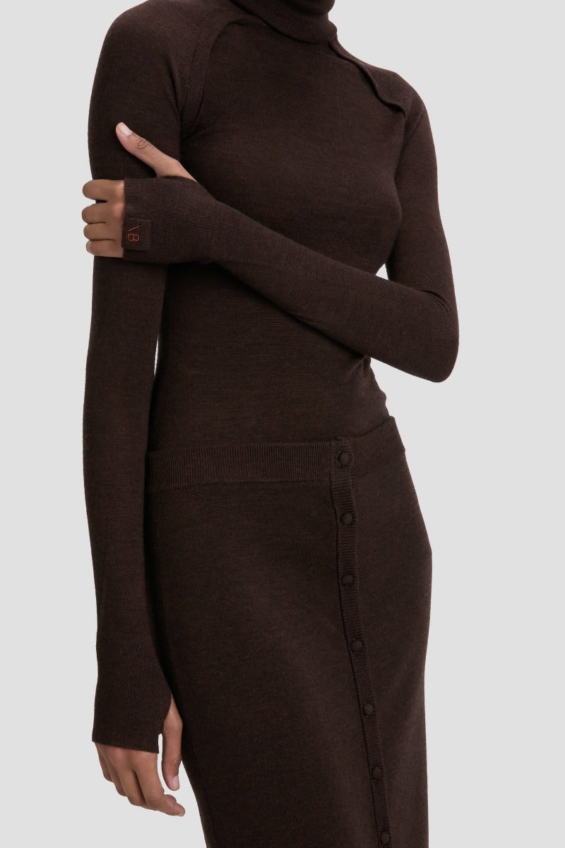 Button Detail Midi Skirt - Dark Chocolate