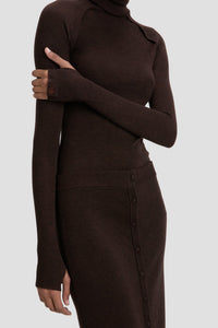 Button Detail Midi Skirt - Dark Chocolate