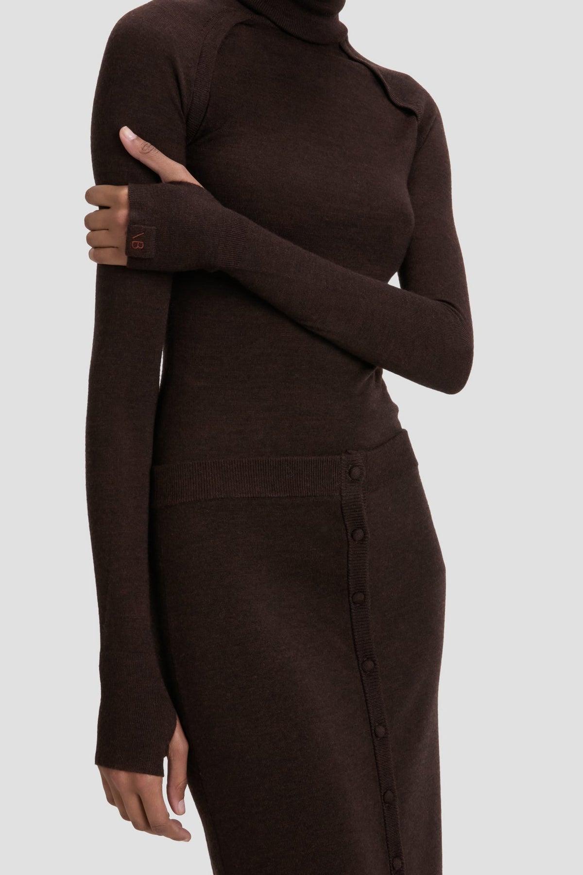 Button Detail Midi Skirt - Dark Chocolate