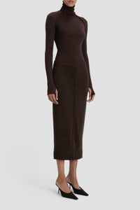 Button Detail Midi Skirt - Dark Chocolate