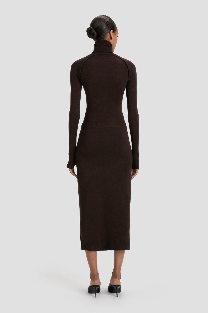 Button Detail Midi Skirt - Dark Chocolate