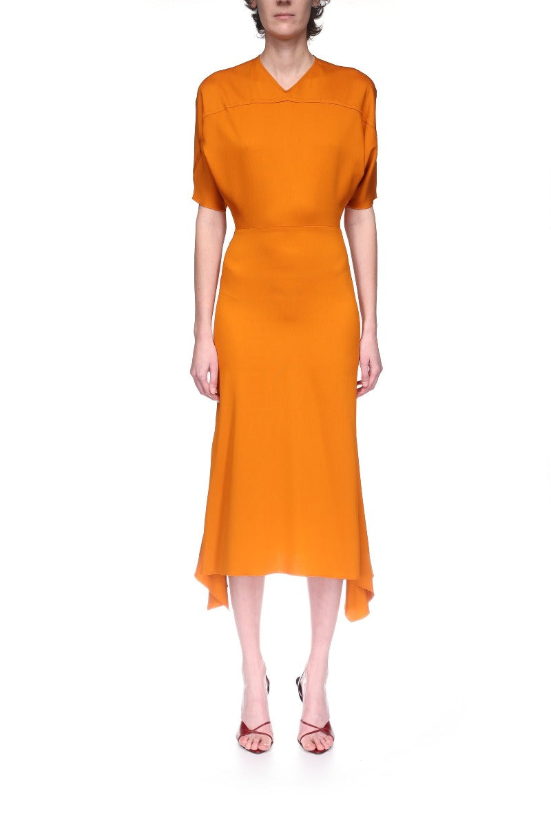 Drop Sleeve Kick Midi Dress - Sunset Orange