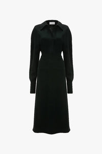 Long Sleeve Polo Collar Midi - Black