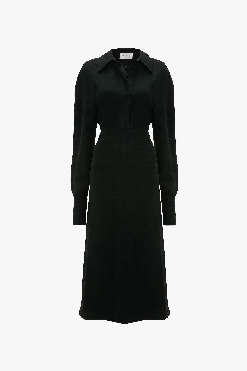 Long Sleeve Polo Collar Midi - Black