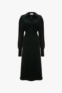 Long Sleeve Polo Collar Midi - Black