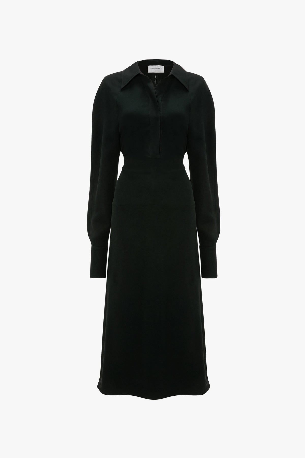 Long Sleeve Polo Collar Midi - Black