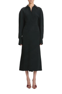 Long Sleeve Polo Collar Midi - Black