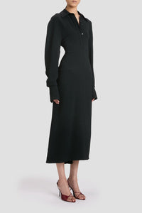 Long Sleeve Polo Collar Midi - Black