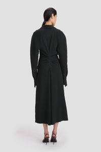 Long Sleeve Polo Collar Midi - Black