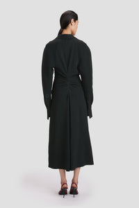 Long Sleeve Polo Collar Midi - Black