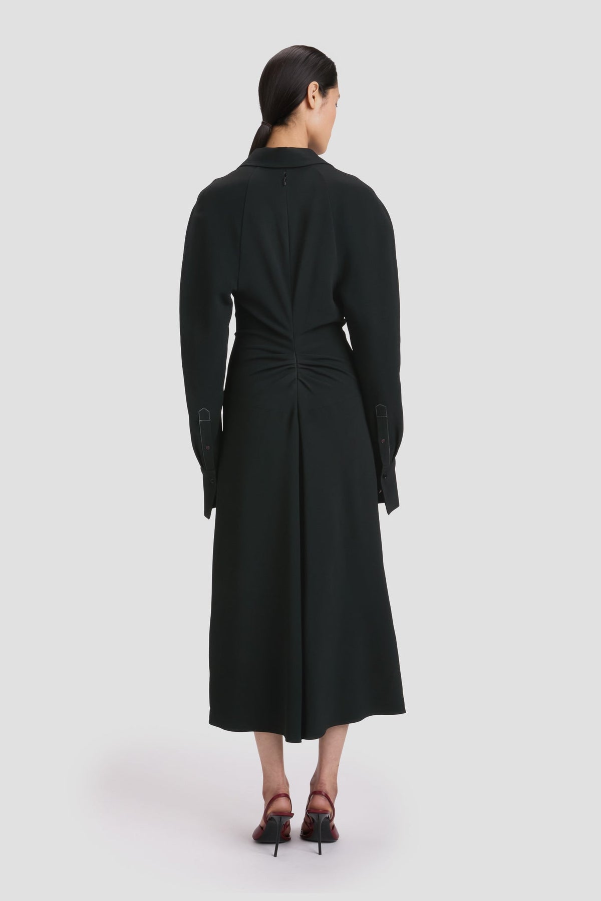 Long Sleeve Polo Collar Midi - Black