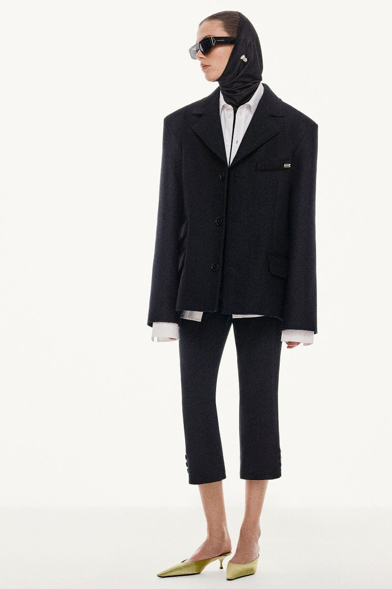 Tab Detail Cropped Trouser - Black