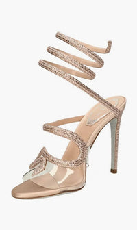Sandales à talons Morgana 105 à strass en satin - Nude & Silk