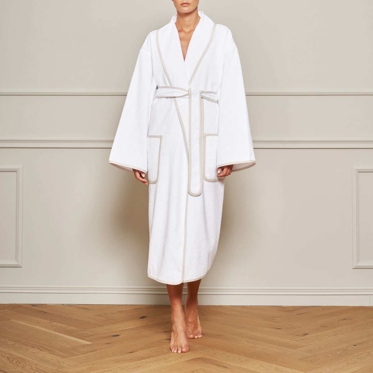 LIGHT TERRY AND LINEN CREPE / PEIGNOIR À COL CHÂLE