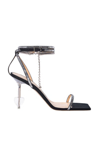 Heart Shaped 95 heeled sandals in silk & rhinestone - Black