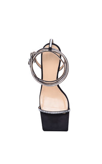 Heart Shaped 95 heeled sandals in silk & rhinestone - Black