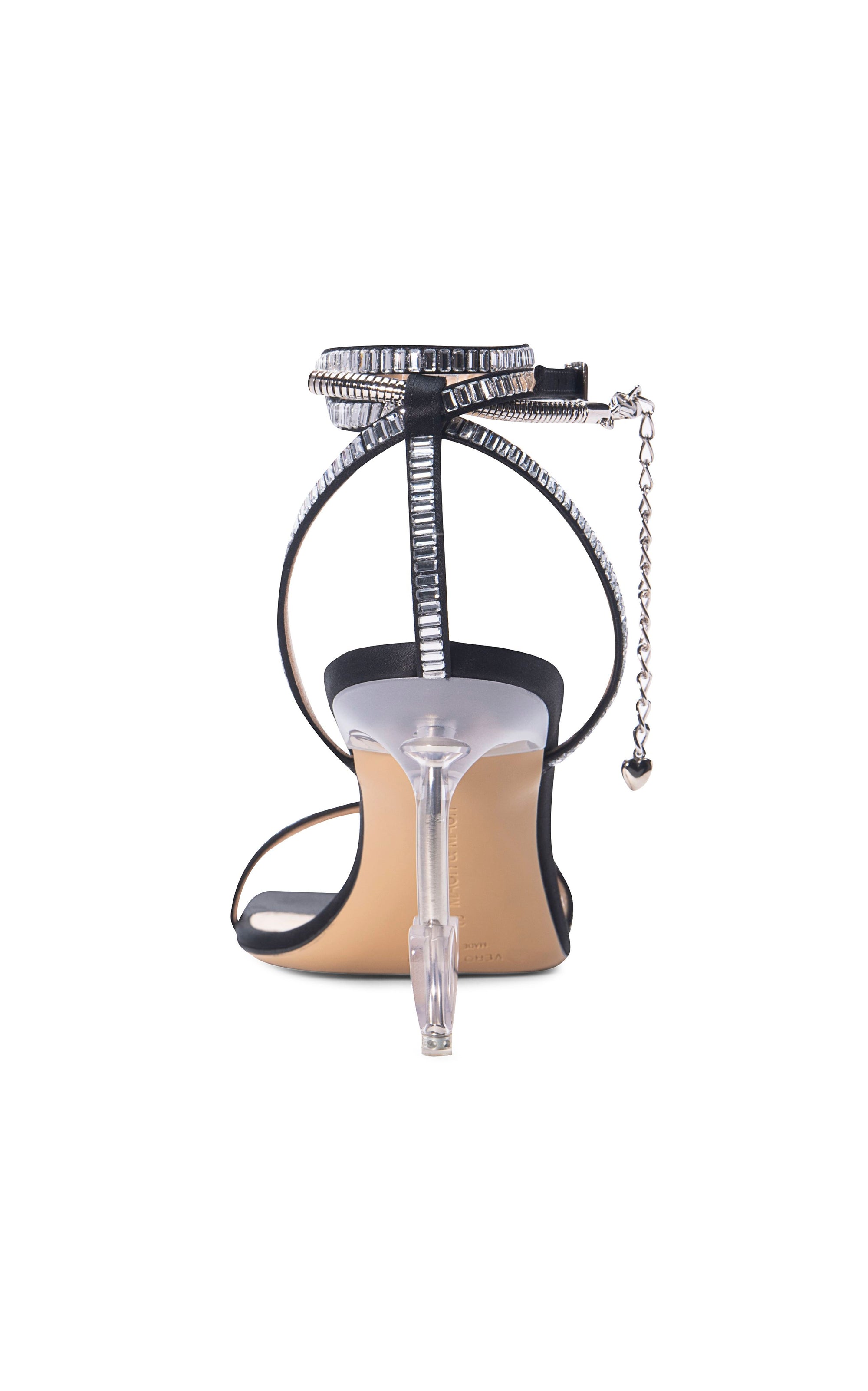 Heart Shaped 95 heeled sandals in silk & rhinestone - Black