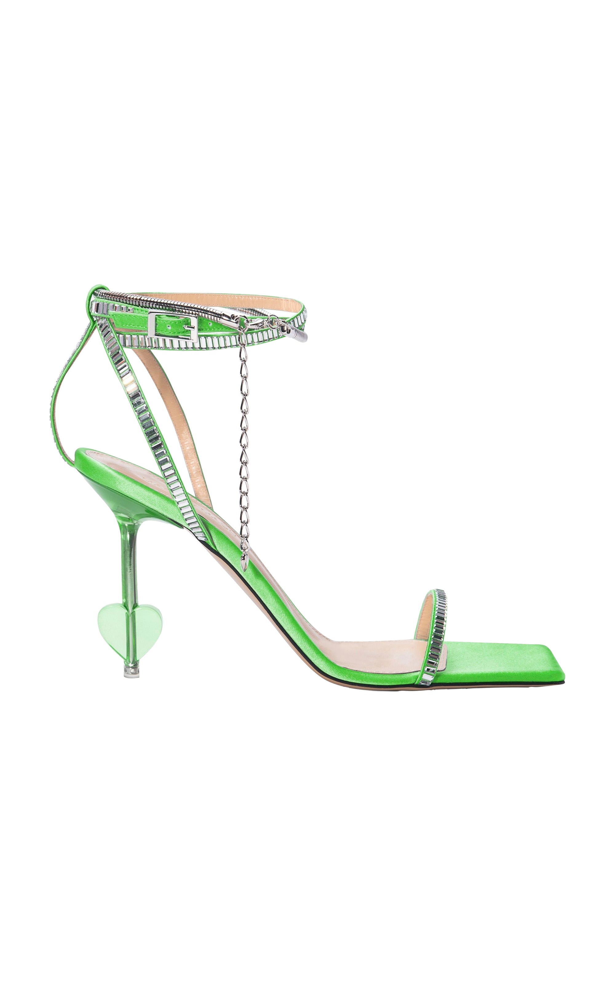 Heart Shaped 95 heeled sandals in silk & rhinestone - Green
