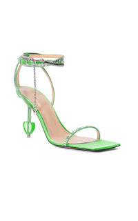 Heart Shaped 95 heeled sandals in silk & rhinestone - Green