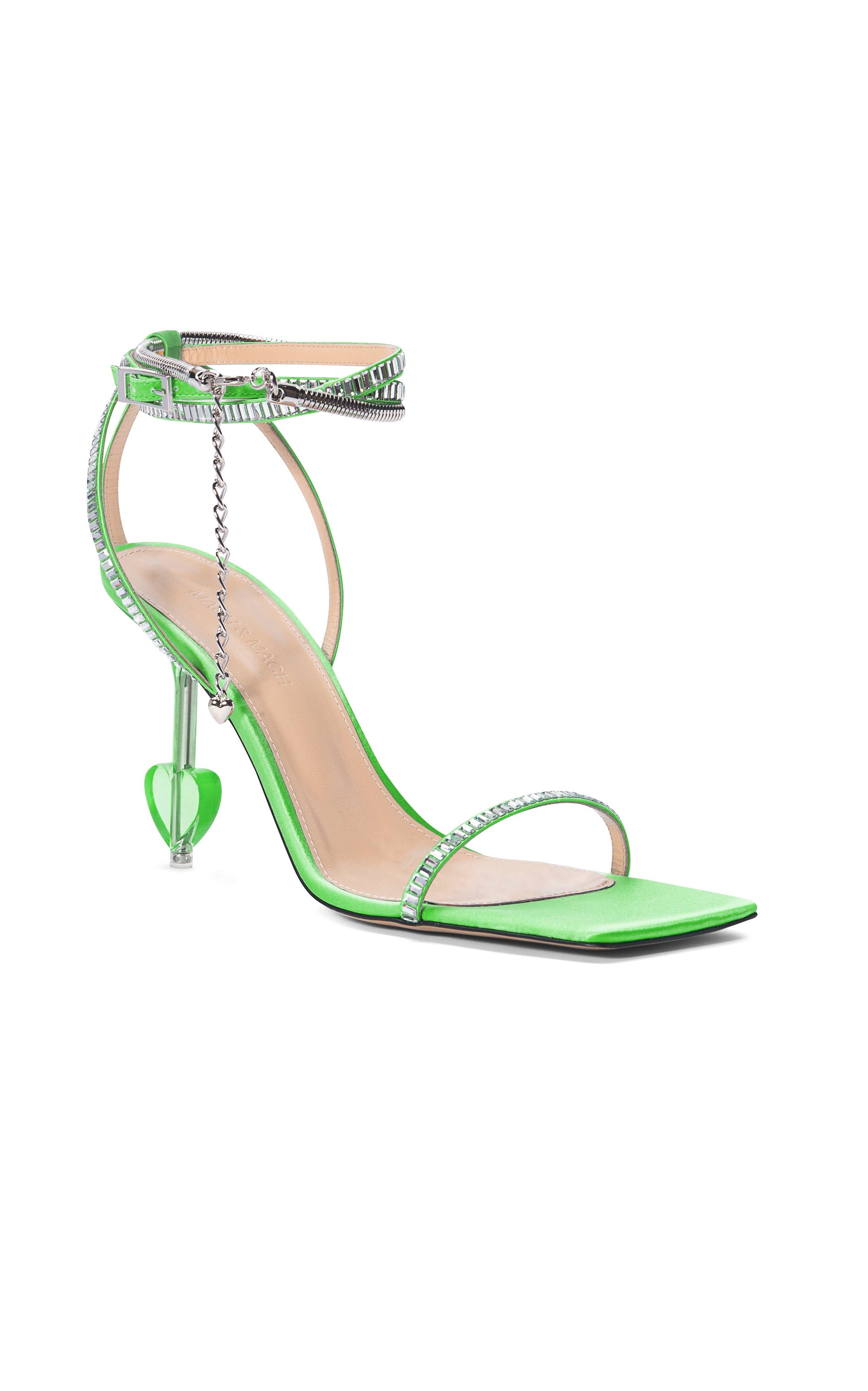 Heart Shaped 95 heeled sandals in silk & rhinestone - Green