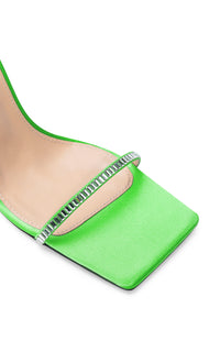 Heart Shaped 95 heeled sandals in silk & rhinestone - Green