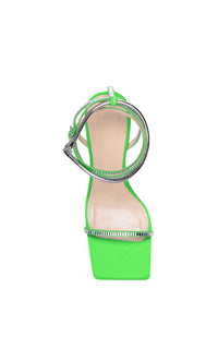 Heart Shaped 95 heeled sandals in silk & rhinestone - Green
