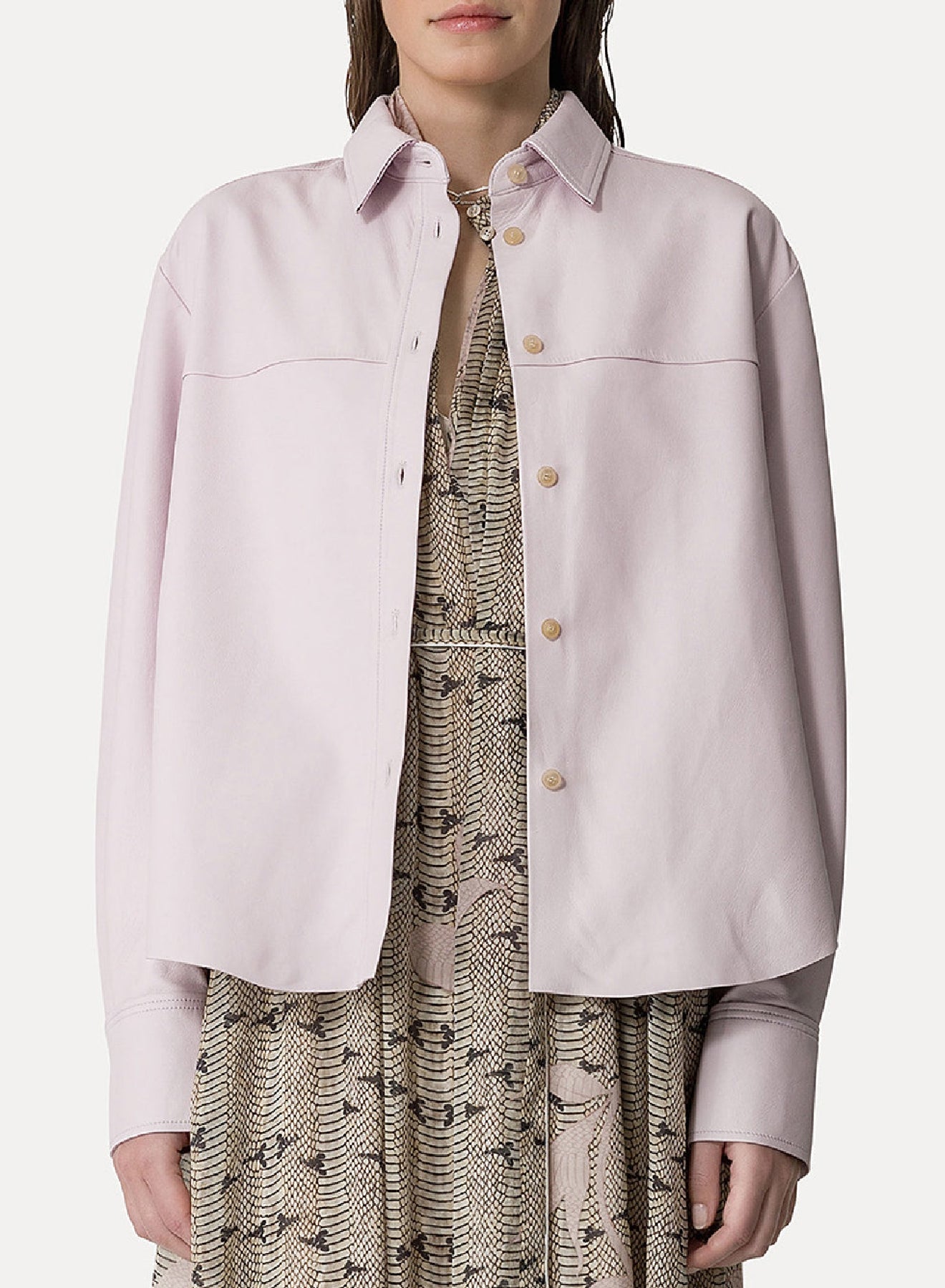 Regular leather shirt - Oyster