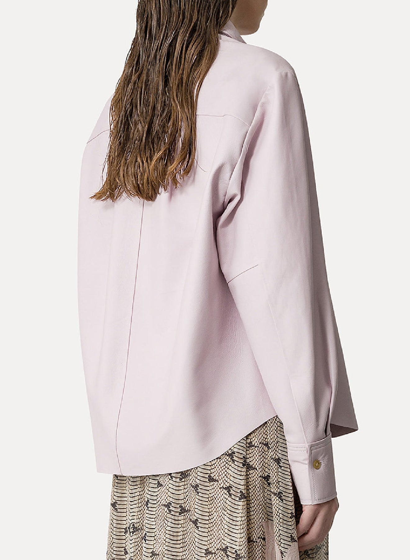 Regular leather shirt - Oyster