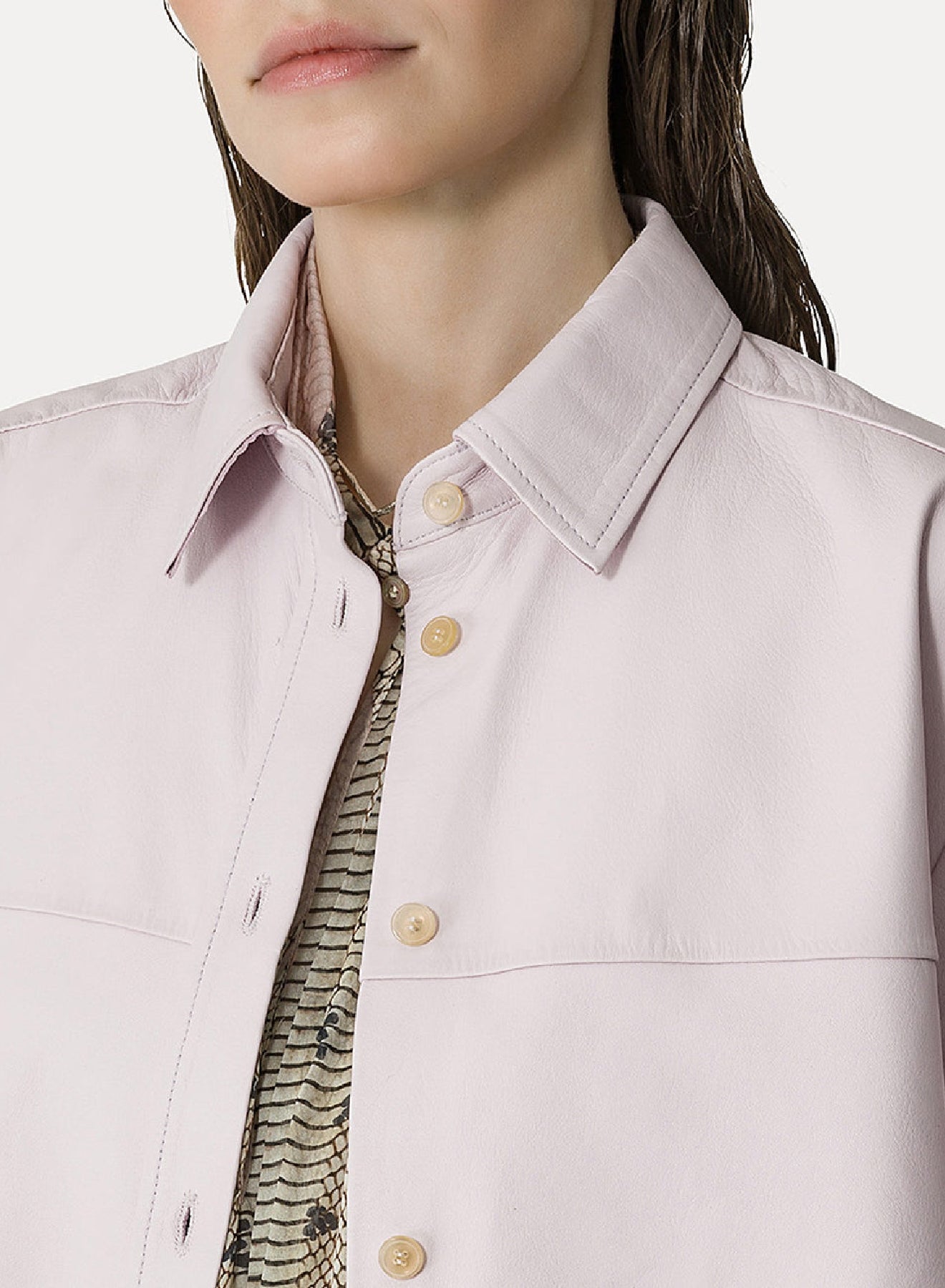 Regular leather shirt - Oyster