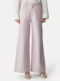 Loose-fitting leather trousers - Oyster